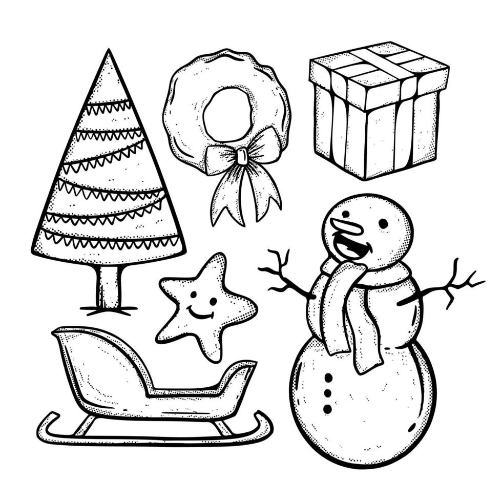 navidad doodle colección ilustración dibujado a mano dibujos animados boceto lineart estilo vintage vector