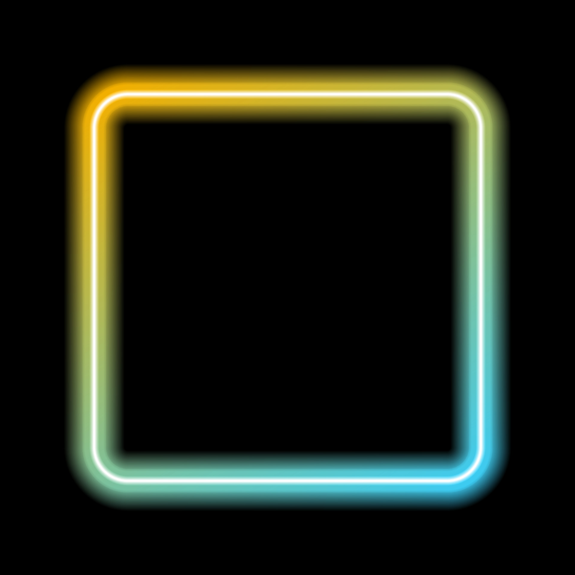 Yellow and blue gradient neon frame. Glowing square, rectangle. Black background. Vector