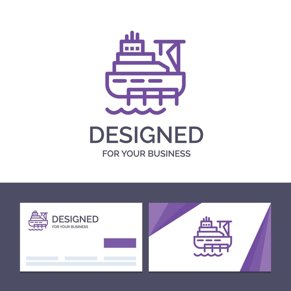Ilustración de vector de construcción de carga de barco de barco de plantilla de logotipo y tarjeta de visita creativa