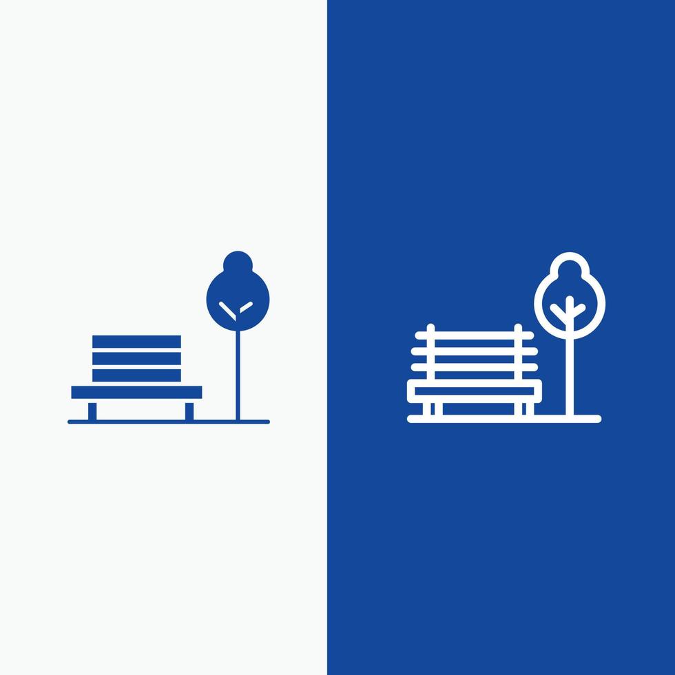 Bench Chair Park Hotel Line and Glyph Solid icon Blue banner vector