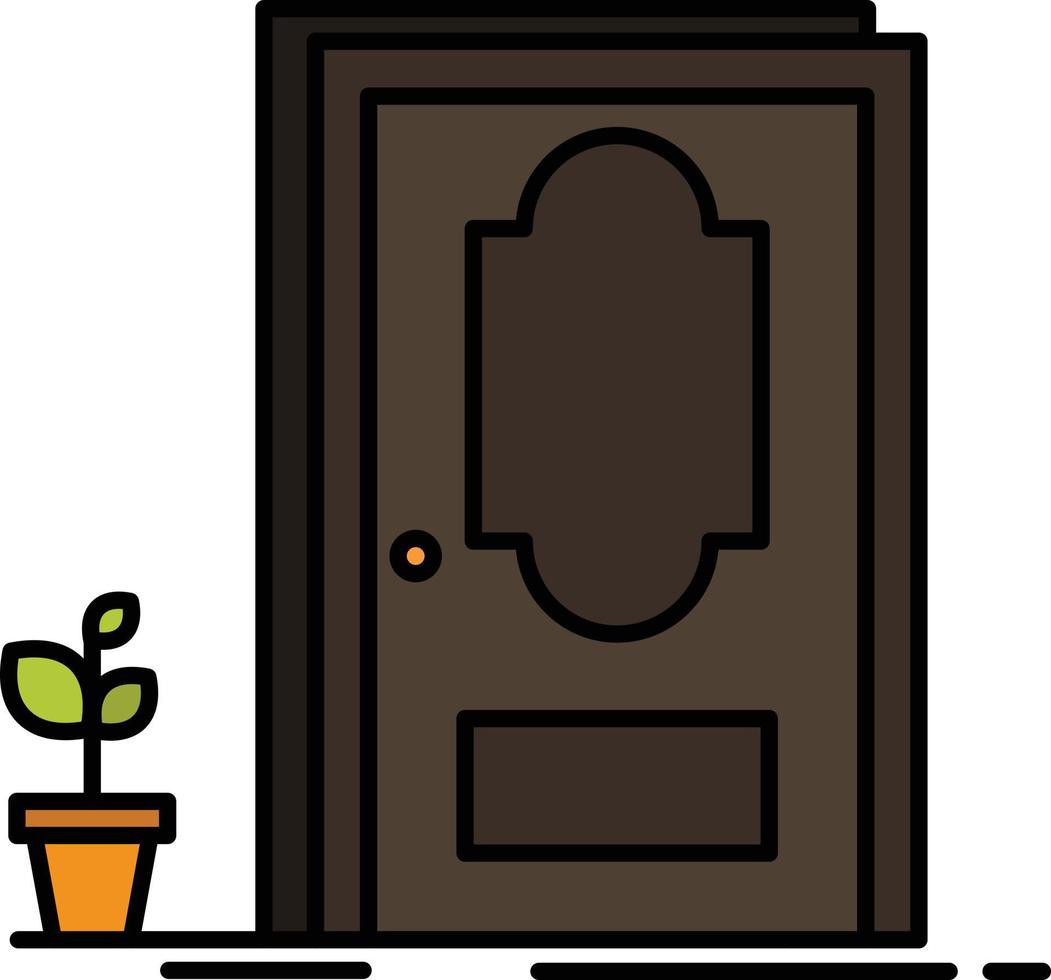 puerta cerrada madera planta color plano icono vector icono banner plantilla