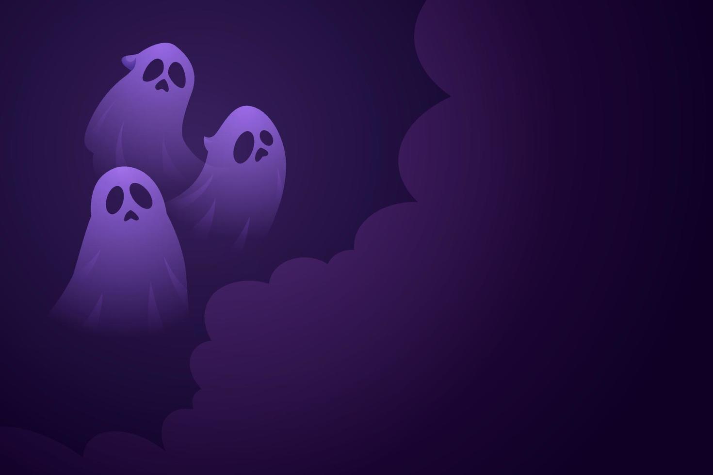 feliz hallowen banner vector, spooky hallowen plantilla de fondo con ilustración de fantasmas para tarjetas de felicitación o publicación en medios sociales vector