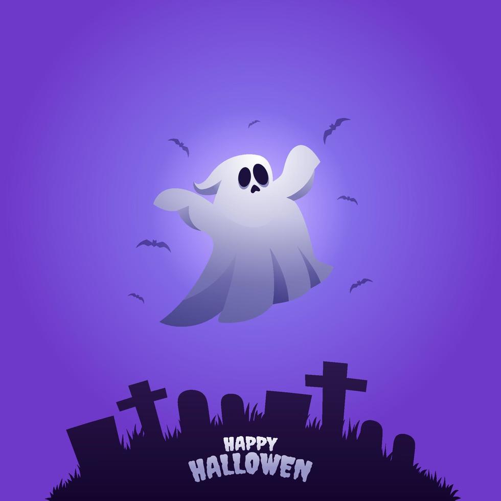 Happy hallowen banner vector, spooky hallowen background template with ghosts illustration for greeting cards or social media post vector