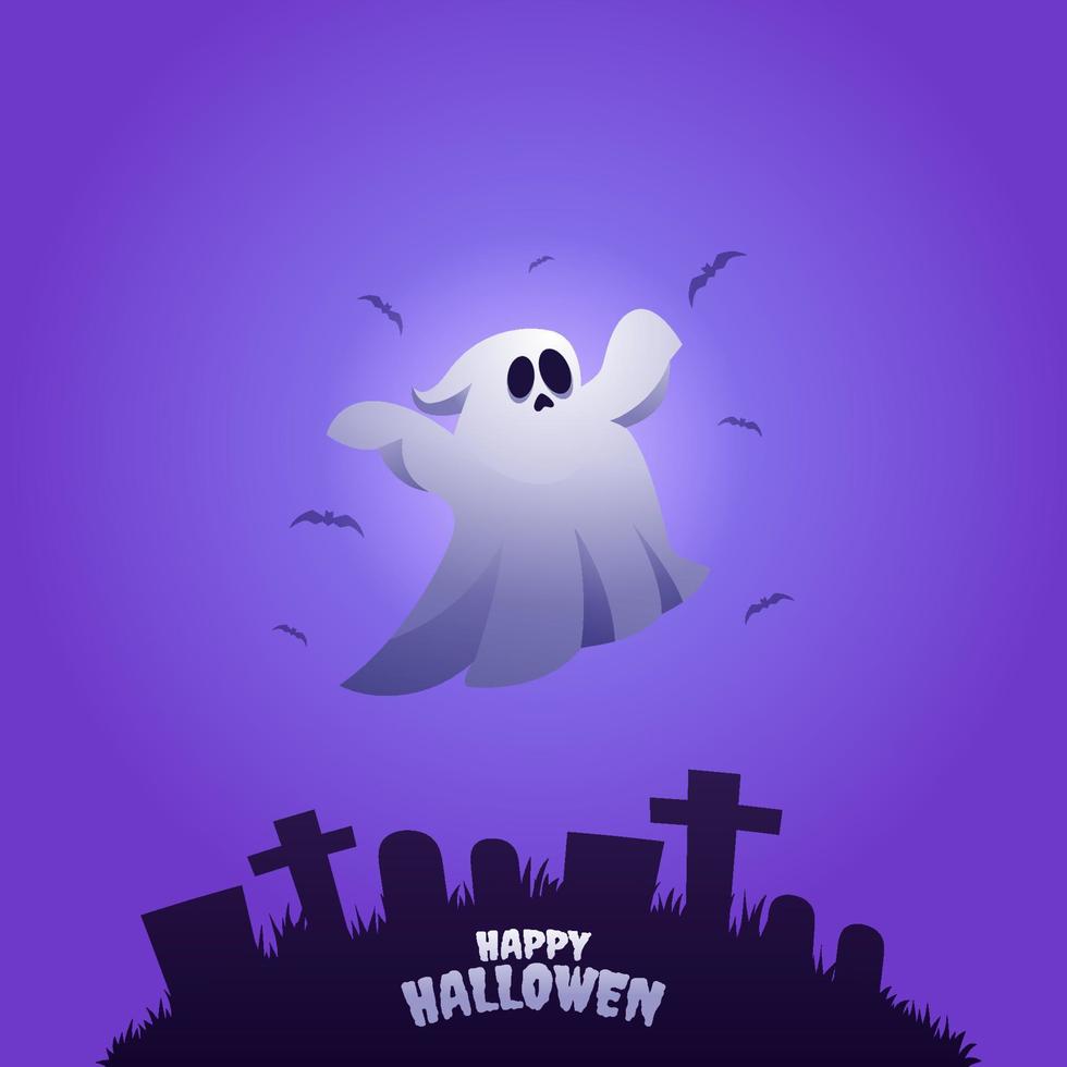 feliz hallowen banner vector, spooky hallowen plantilla de fondo con ilustración de fantasmas para tarjetas de felicitación o publicación en medios sociales vector