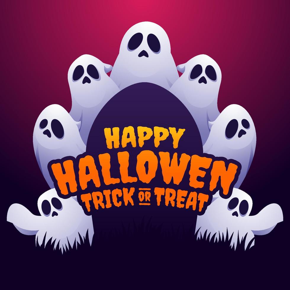 Happy hallowen banner vector, spooky hallowen background template with ghosts illustration for greeting cards or social media post vector