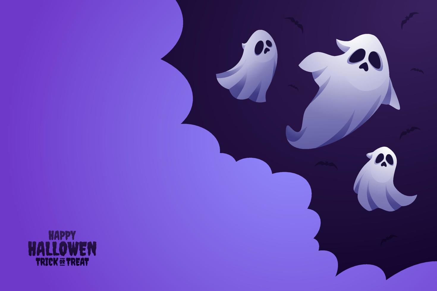 feliz hallowen banner vector, spooky hallowen plantilla de fondo con ilustración de fantasmas para tarjetas de felicitación o publicación en medios sociales vector