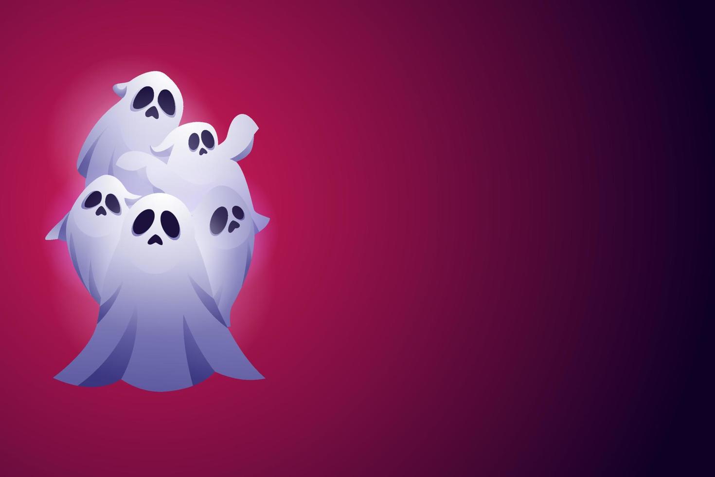 feliz hallowen banner vector, spooky hallowen plantilla de fondo con ilustración de fantasmas para tarjetas de felicitación o publicación en medios sociales vector