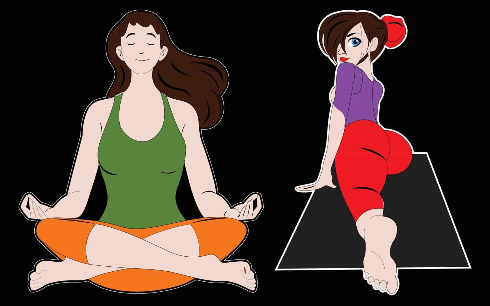Woman sport activities. Beautiful young woman do fitness activities, female character run and yoga exercises vector illustration set. Sportive ladies working out.