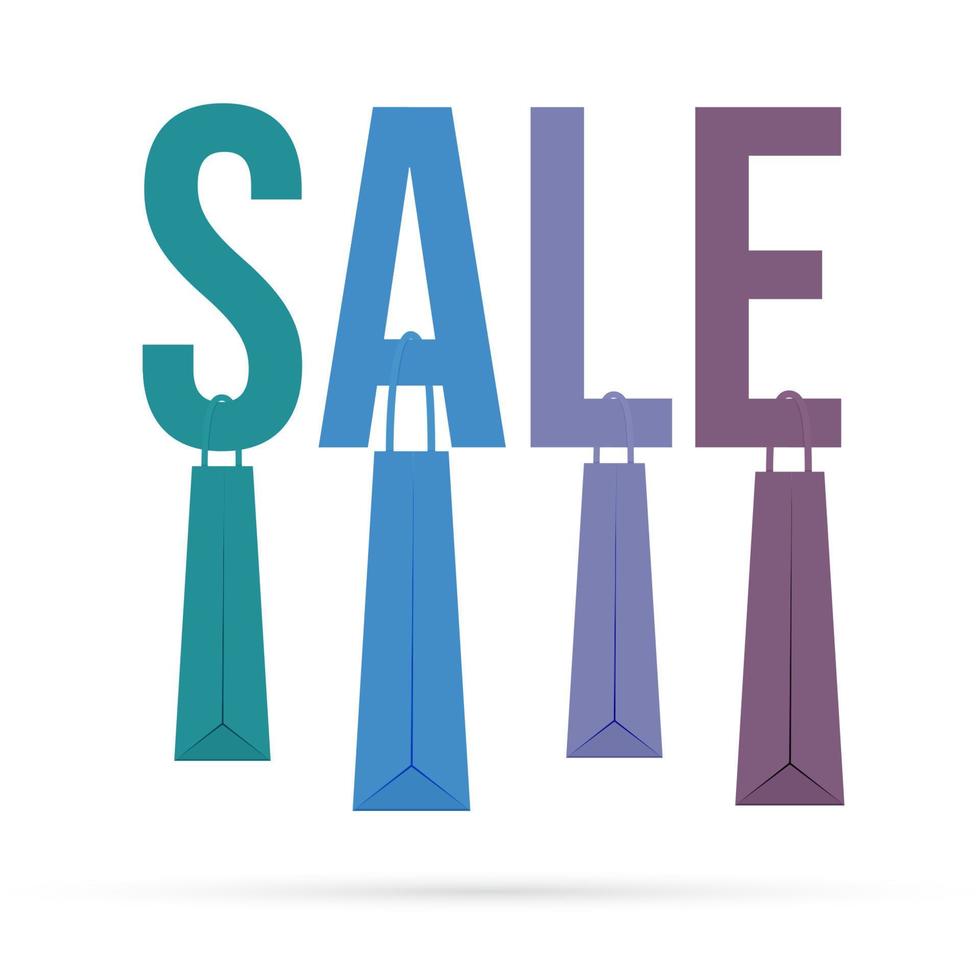 The word SALE and colorful paper shopping bags. Discount and shopping concept. Vector illustration in flat style.