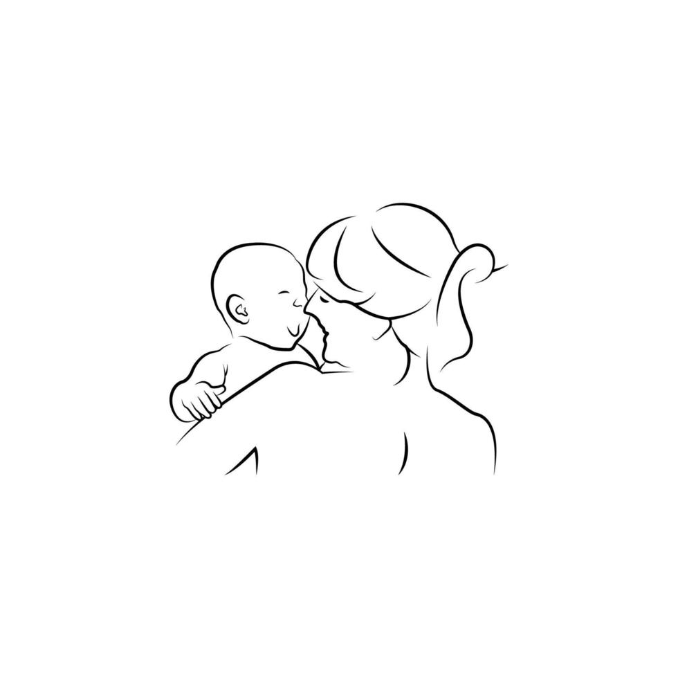 símbolo de vector estilizado de madre y bebé, mamá abraza a su plantilla de logotipo de niño