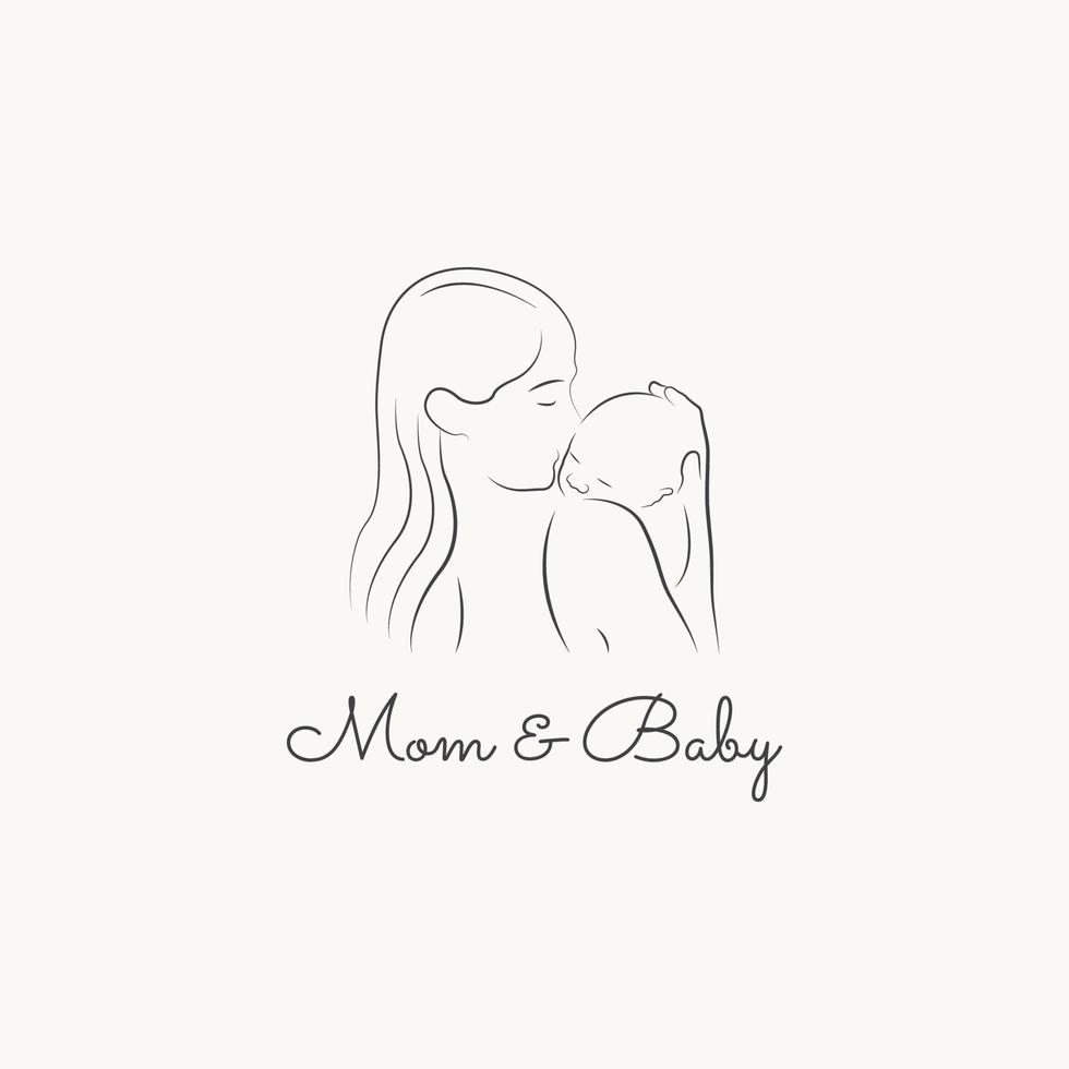 mother and baby stylized vector symbol, mom hugs her child logo template