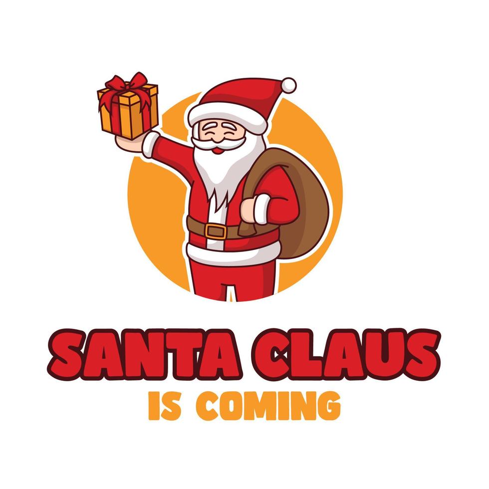 cute Santa mascot holding gift vector