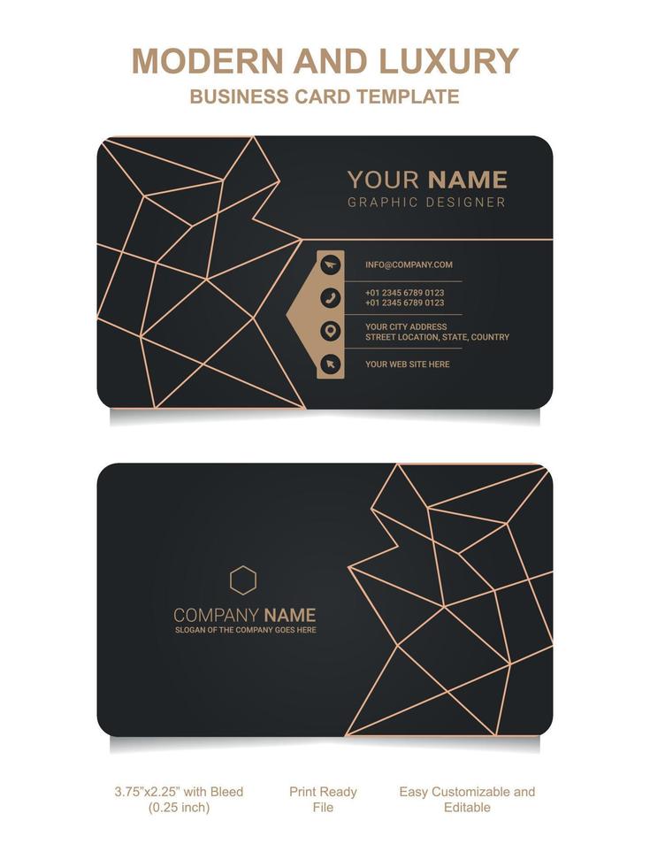 Premium Gold Black Name card and luxury horizontal business card template. Vector visiting card.