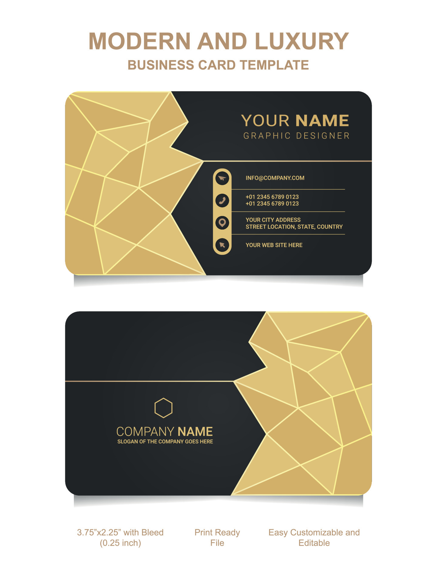 Premium Gold Black Name card and luxury horizontal business card