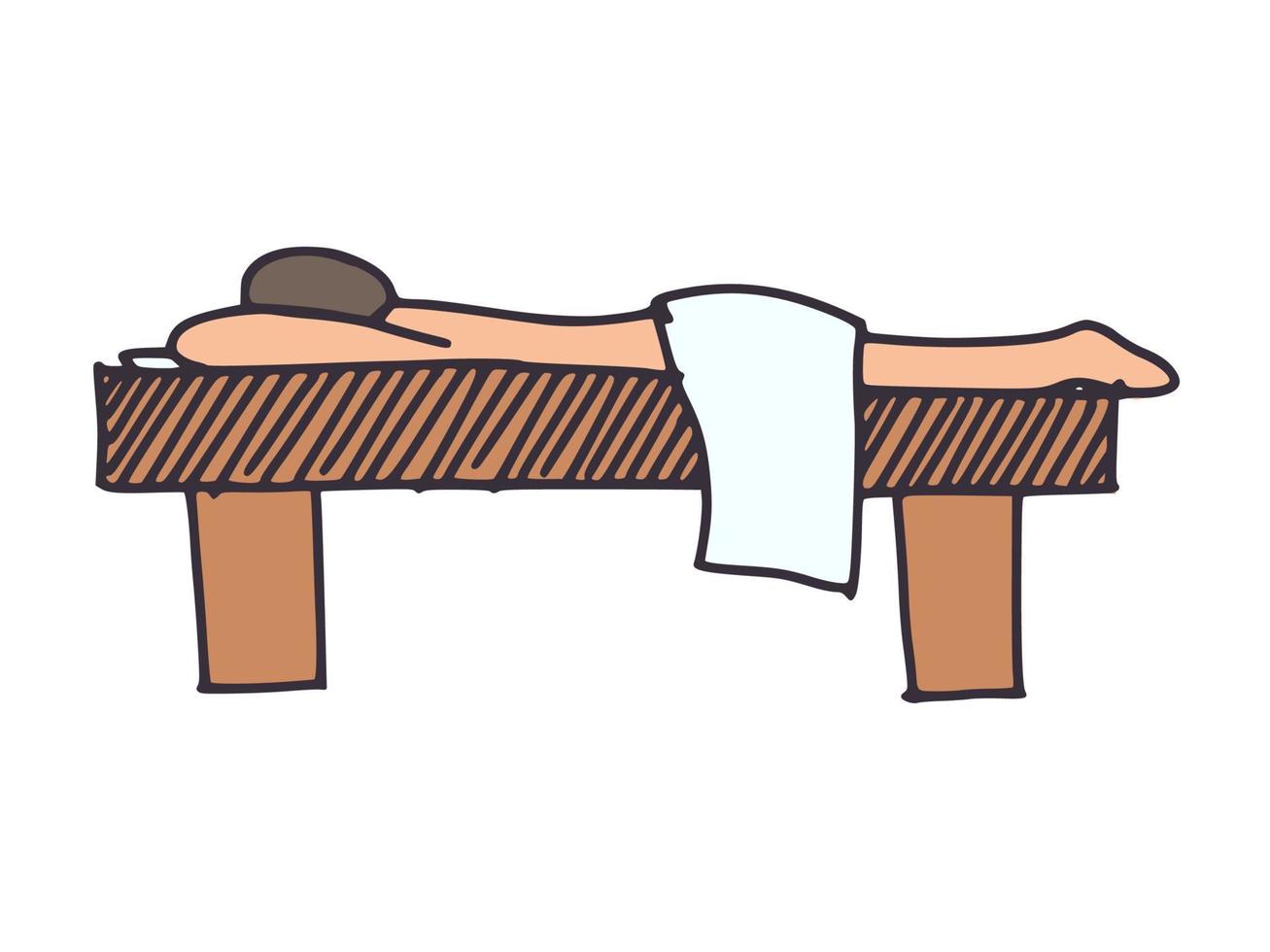 a simple drawing of a man lying on a massage table vector