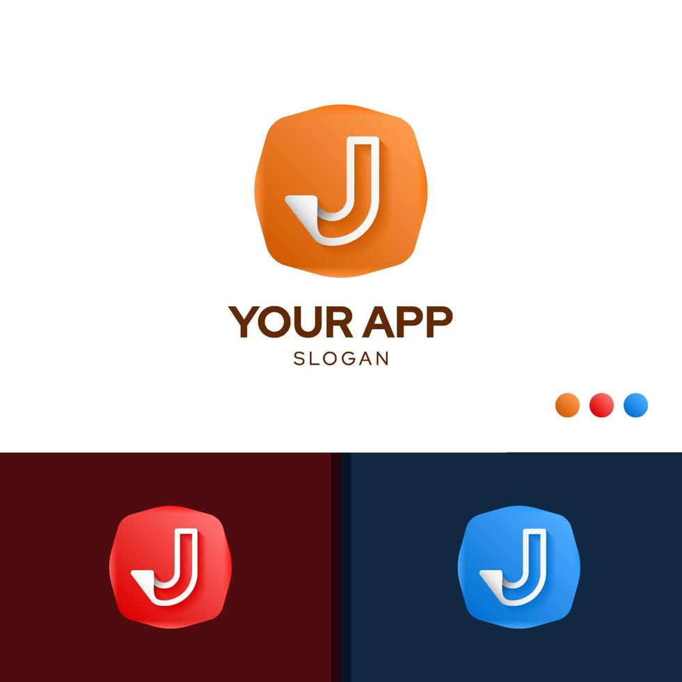 Leter J simple line logo app design inspiration template vector with fold style creative symbol