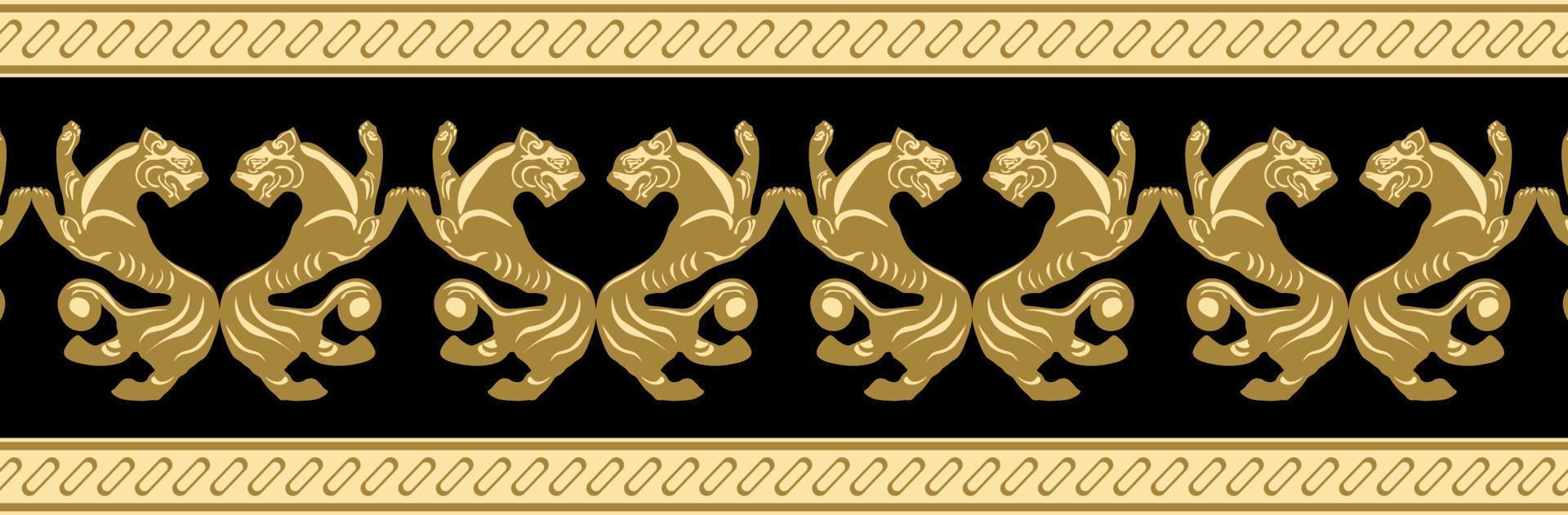 Scythian seamless ornament in zoological style. Lions footer patterns. vector