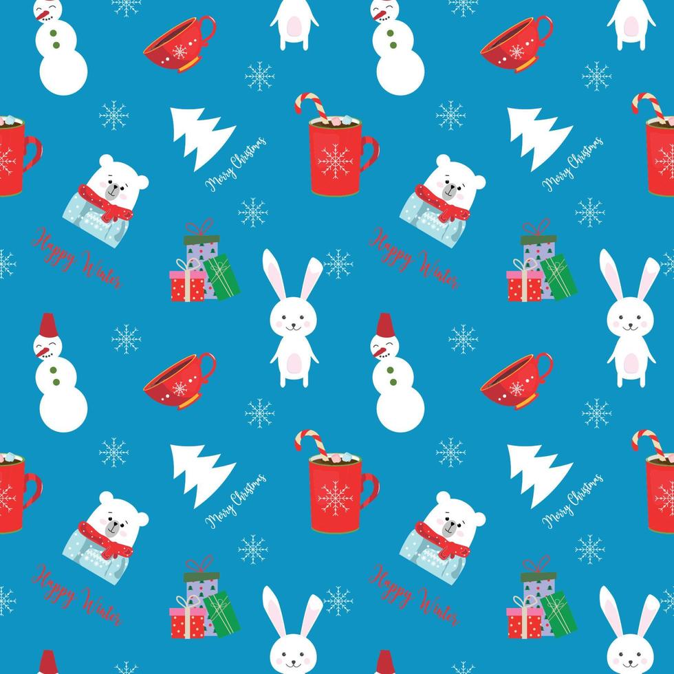 Christmas seamless patterns. Xmas endless textures for wallpaper, web page background, wrapping paper, etc.  Winter bunnies, stylized firs, vector