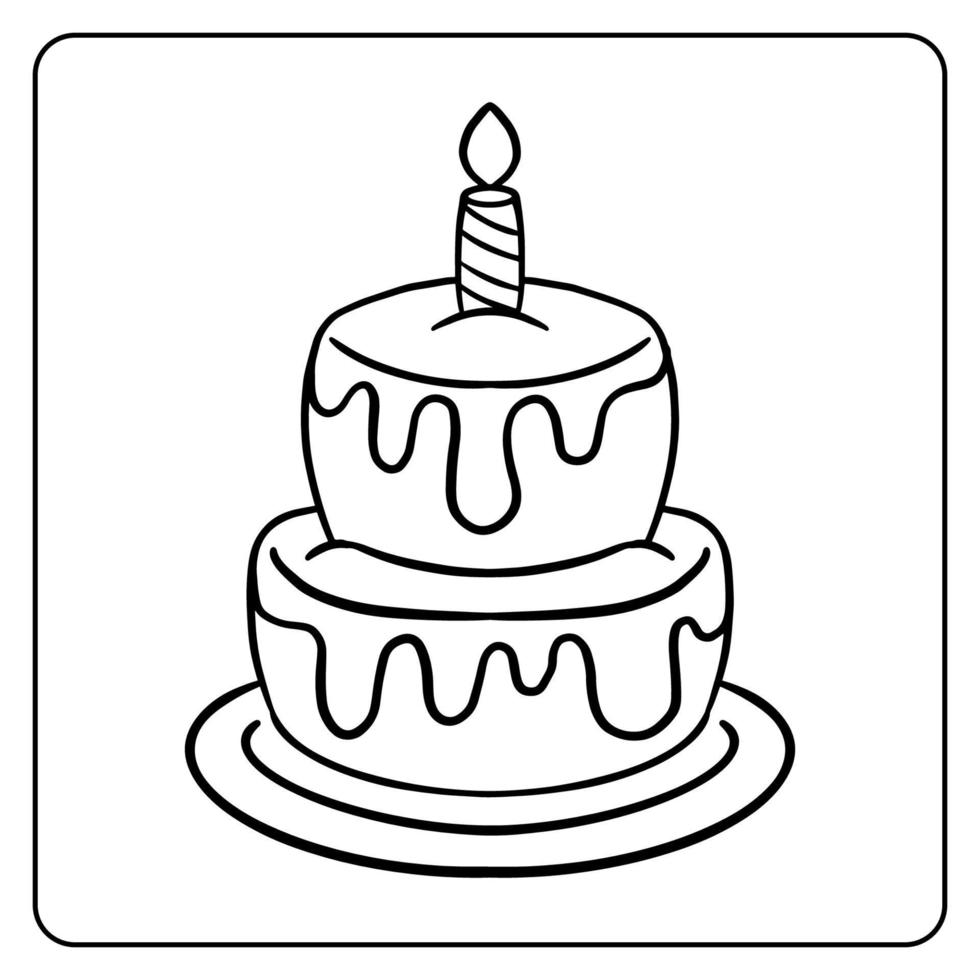 pastel de cumpleaños página para colorear vector