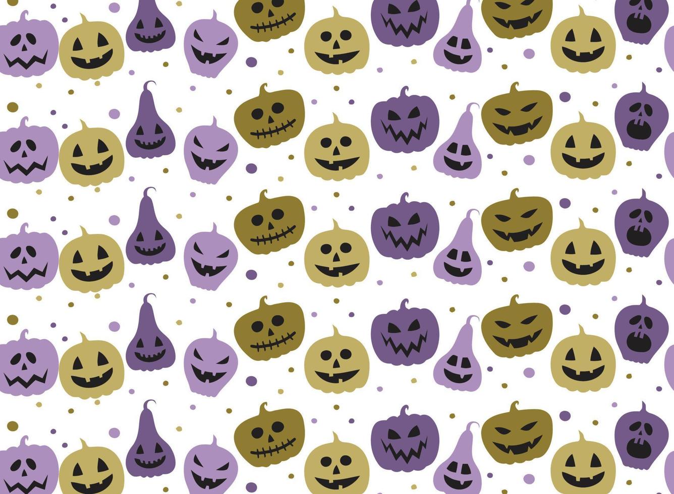 Halloween pattern with cute pumpkin face vector seamless background