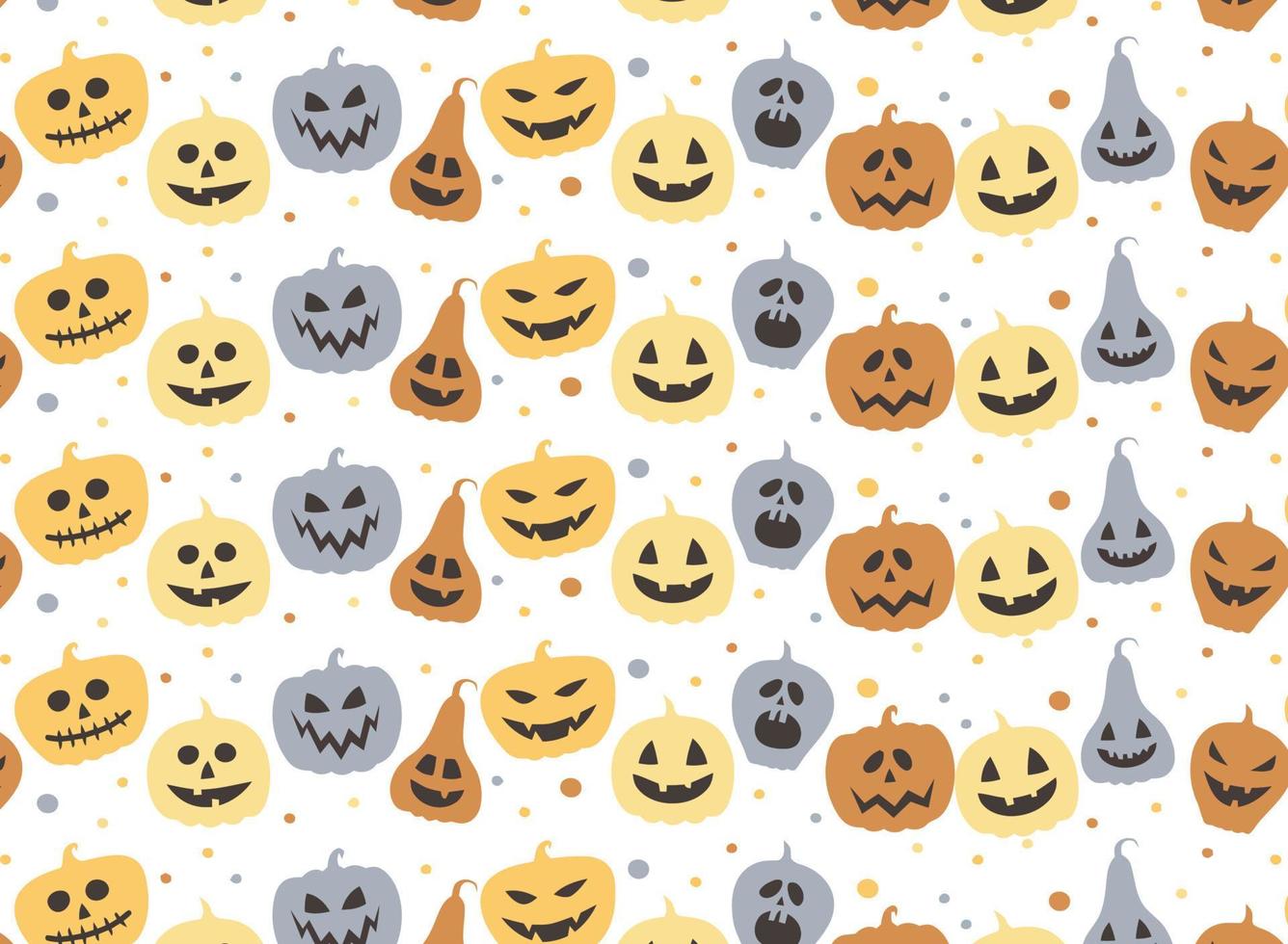 Halloween pattern with cute pumpkin face vector seamless background