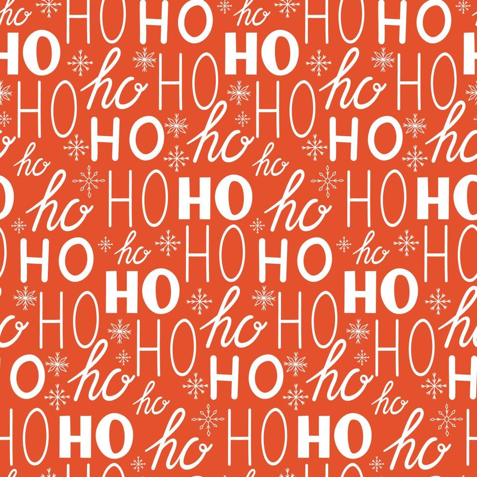 Hohoho pattern, Santa Claus laugh. Seamless texture for Christmas design. Vector red background with handwritten words ho