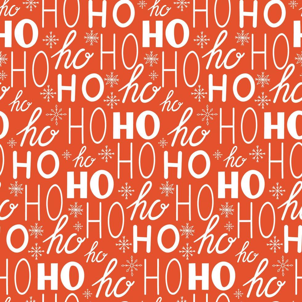 Hohoho pattern, Santa Claus laugh. Seamless texture for Christmas design. Vector red background with handwritten words ho