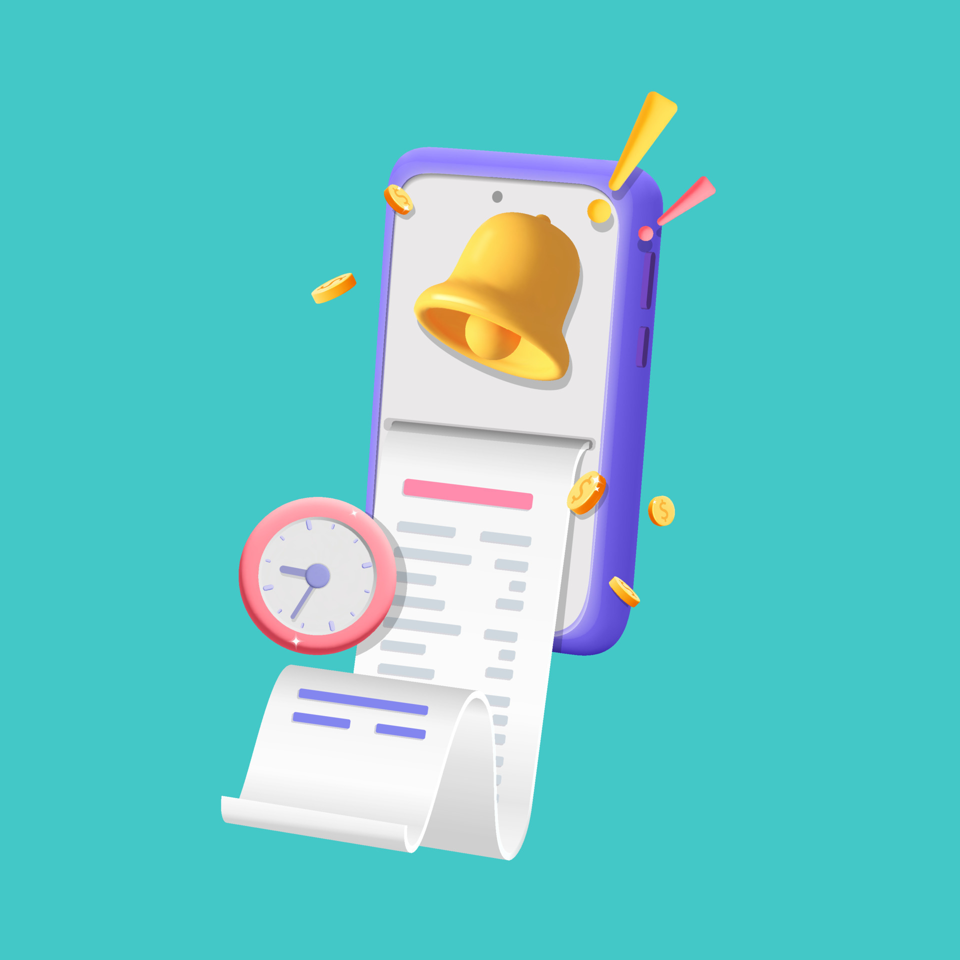 3d Vector Online Bill Invoice For Purchase Payment Push Notification 3d-vector-online-bill-invoice-for-purchase-payment-push-notification