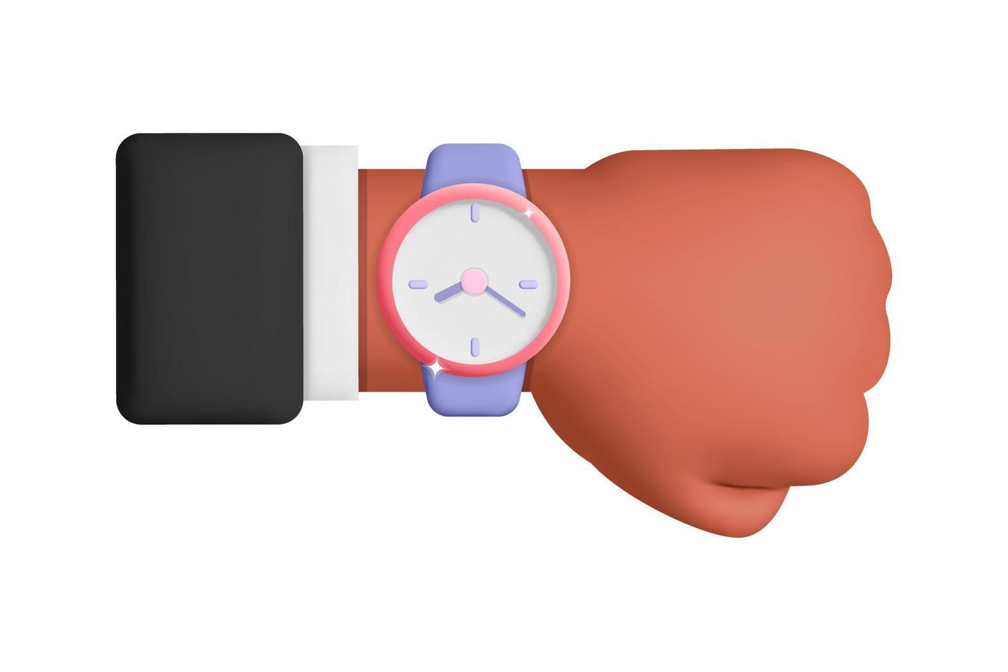 Mano de hombre de negocios afroamericano de vector 3d con reloj de alarma o ilustración de diseño de reloj
