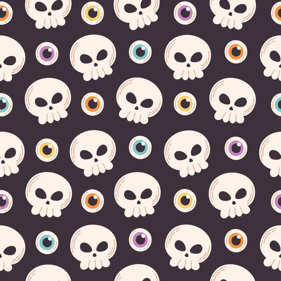 Vector seamless pattern for Halloween. Skulls and eyes. Flat, hand drawn texture for wallpaper, textile, fabric, paper.