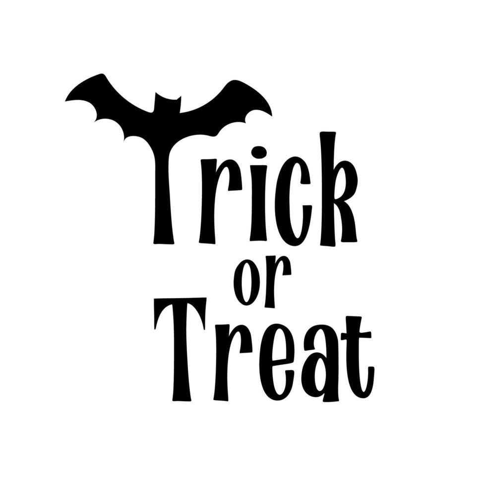 truco o trato letras de halloween con ilustración de murciélago vector