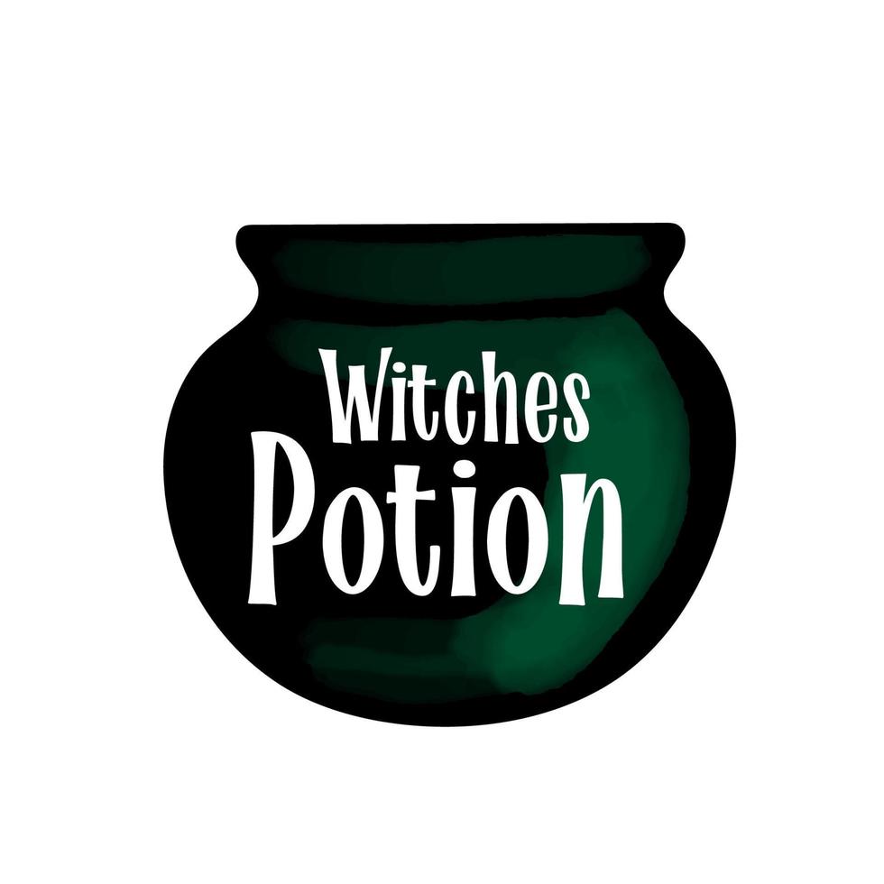 Witch pot illustration with text Witches Potion isolated on white background vector