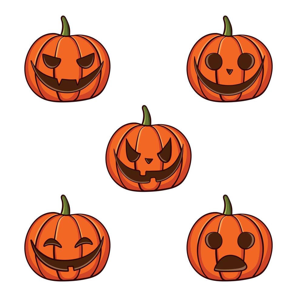 Pumpkin set halloween, funny and scary face vector