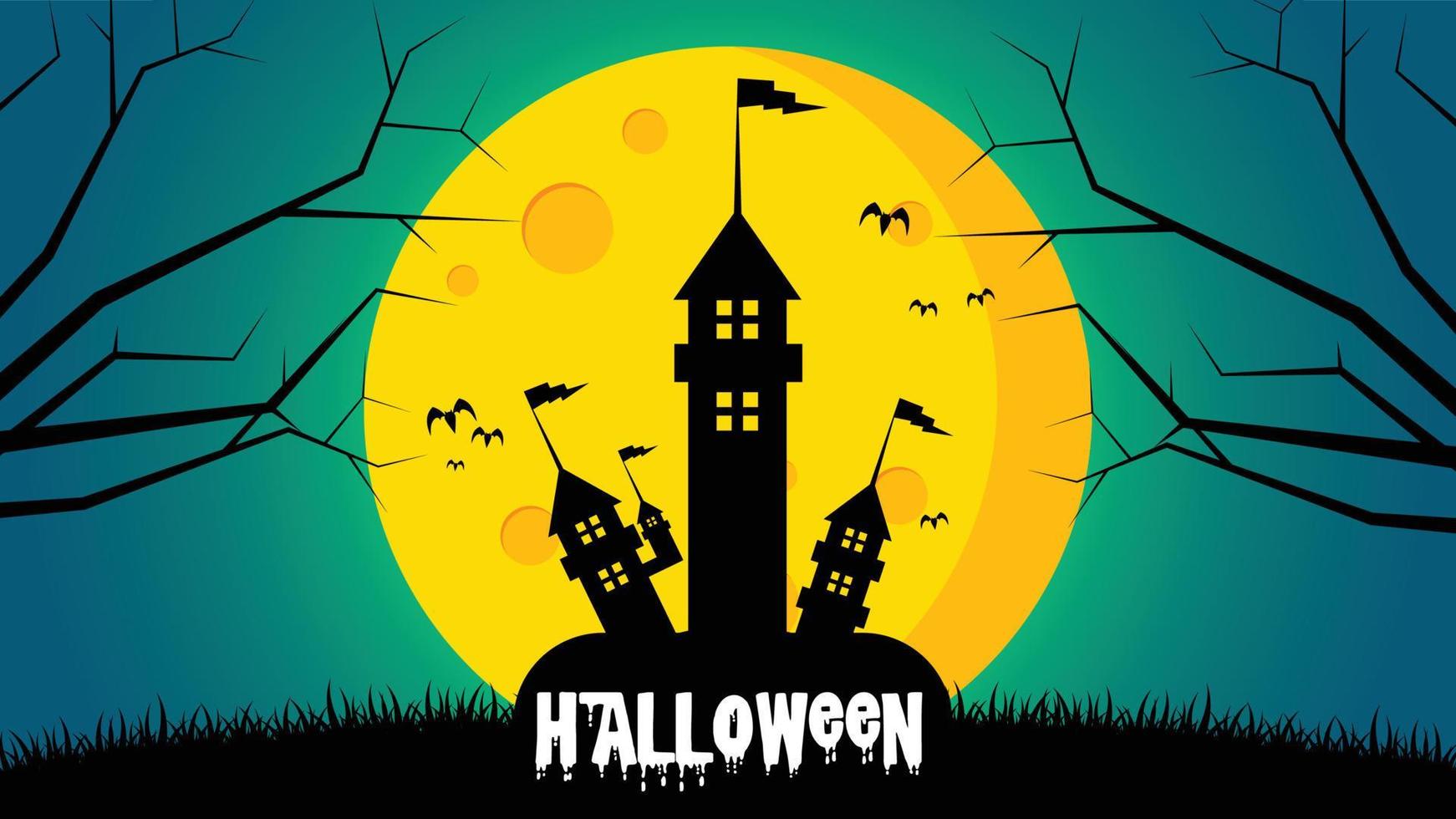 Halloween's day background - Castle on ground front the moon vector