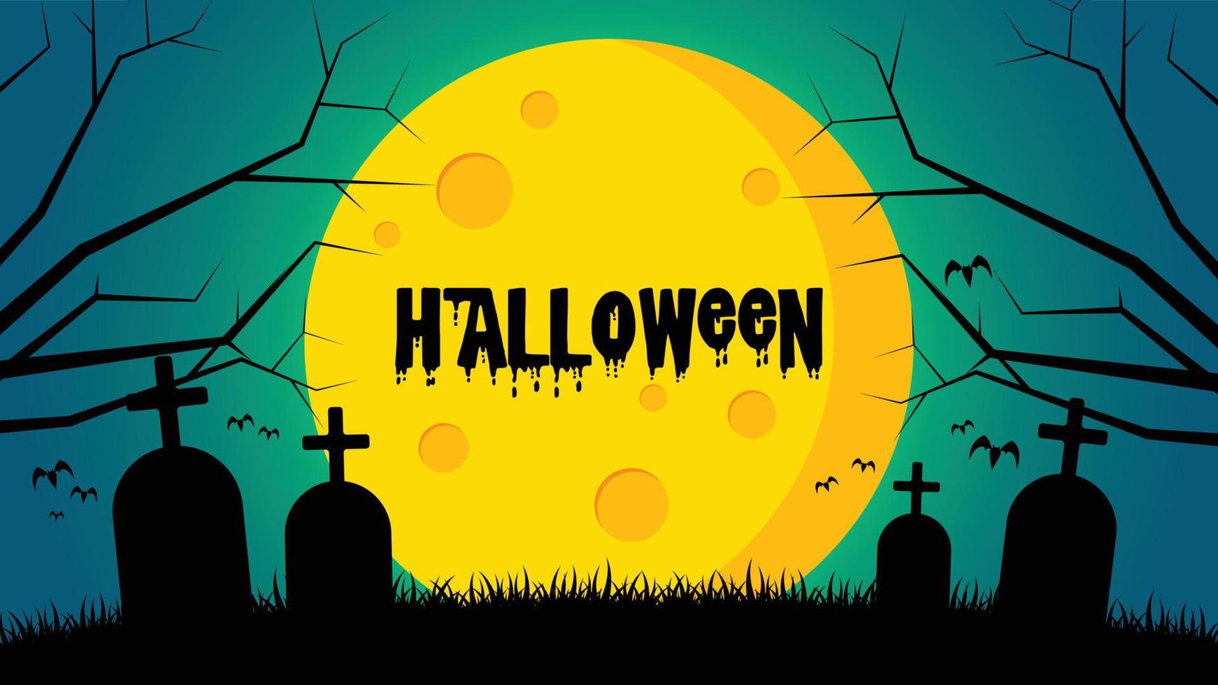 Halloween's day background - Tomb on ground front the moon vector