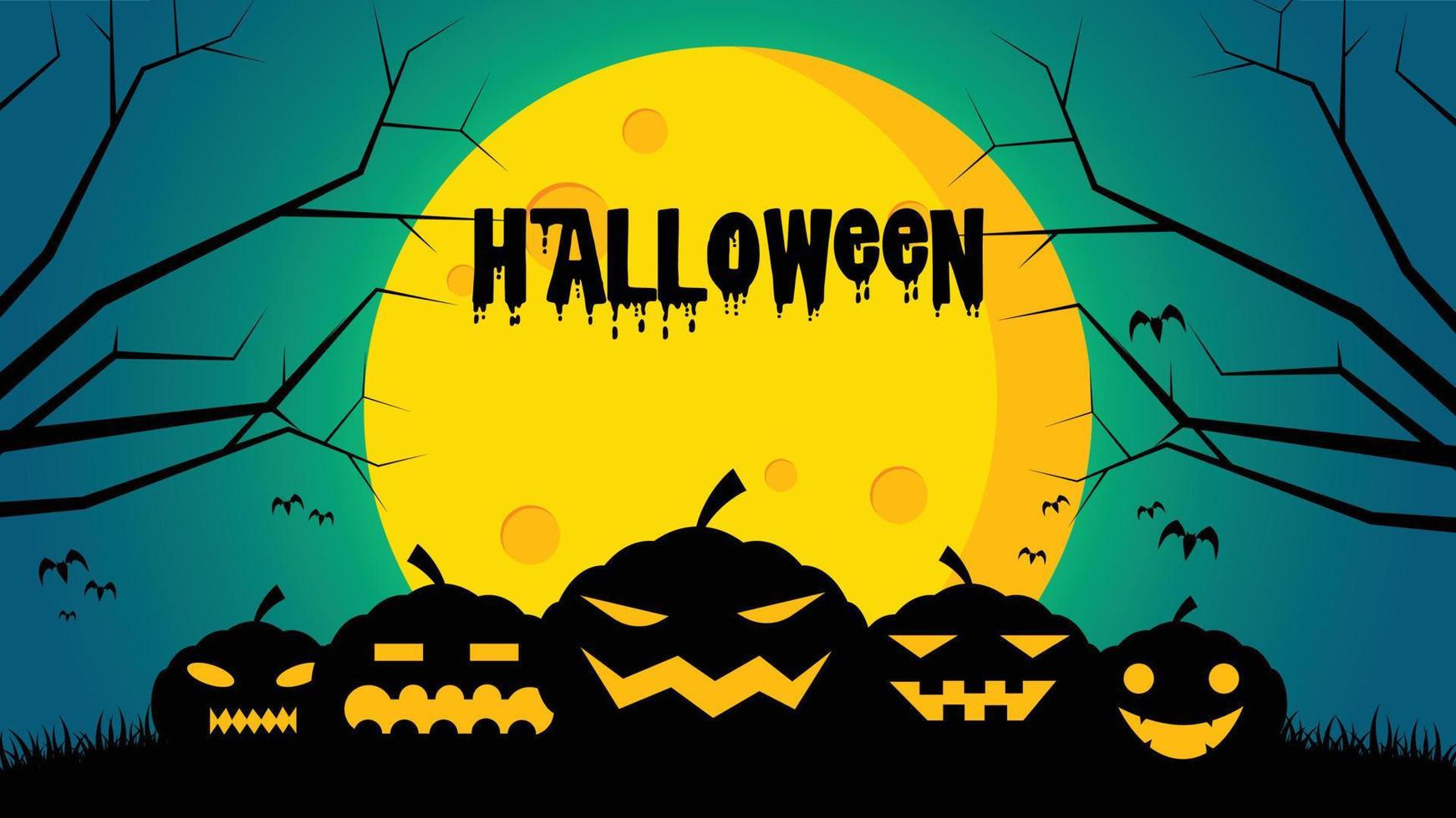 Halloween's day background - Pumpkin on ground front the moon vector