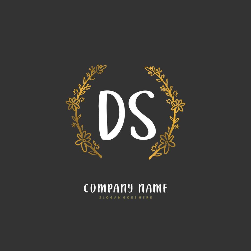 ds escritura a mano inicial y diseño de logotipo de firma con círculo. hermoso diseño de logotipo escrito a mano para moda, equipo, boda, logotipo de lujo. vector