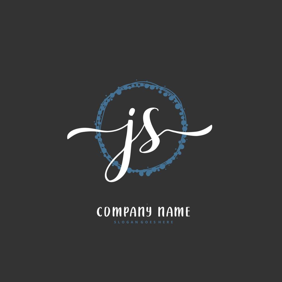 JS Initial handwriting and signature logo design with circle. Beautiful design handwritten logo for fashion, team, wedding, luxury logo. vector