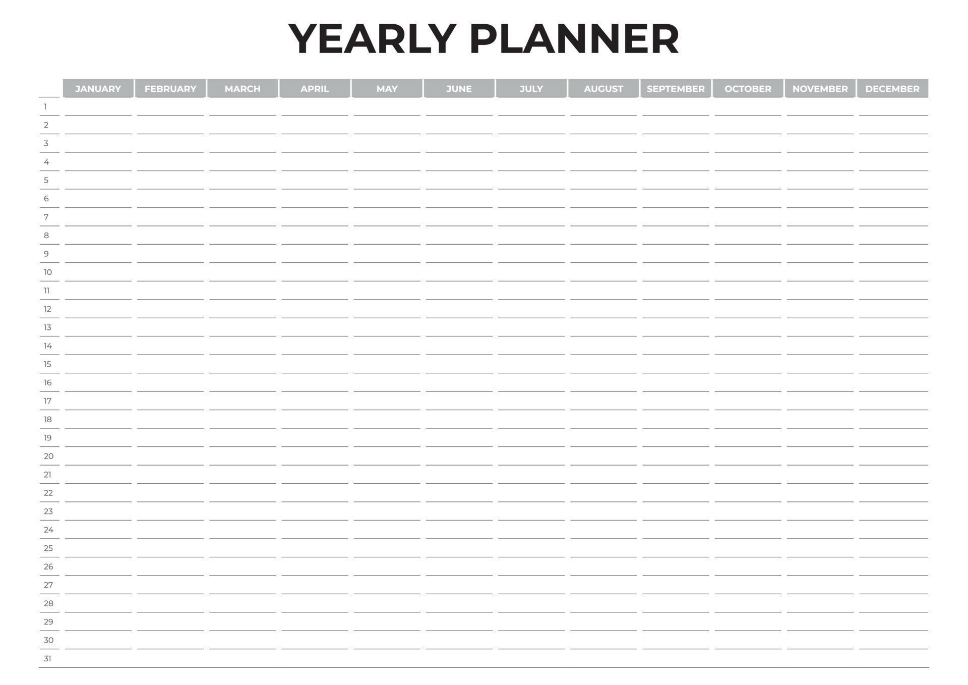 Yearly Planner, Horizontal Wall calendar design 13192094 Vector Art at