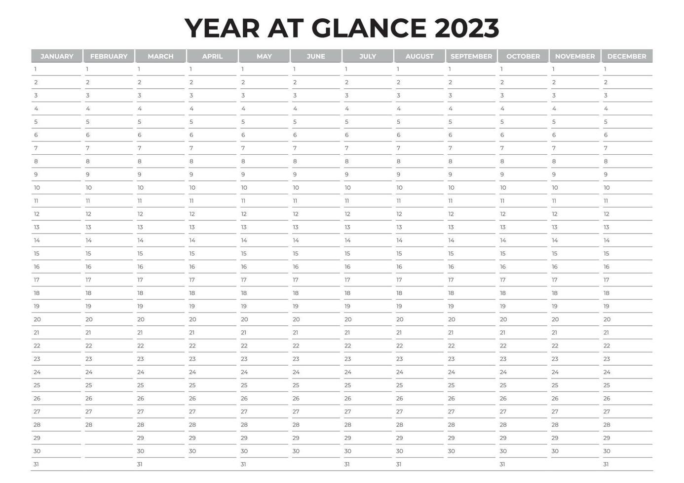 Year at Glance 2023, planner with sample design vector