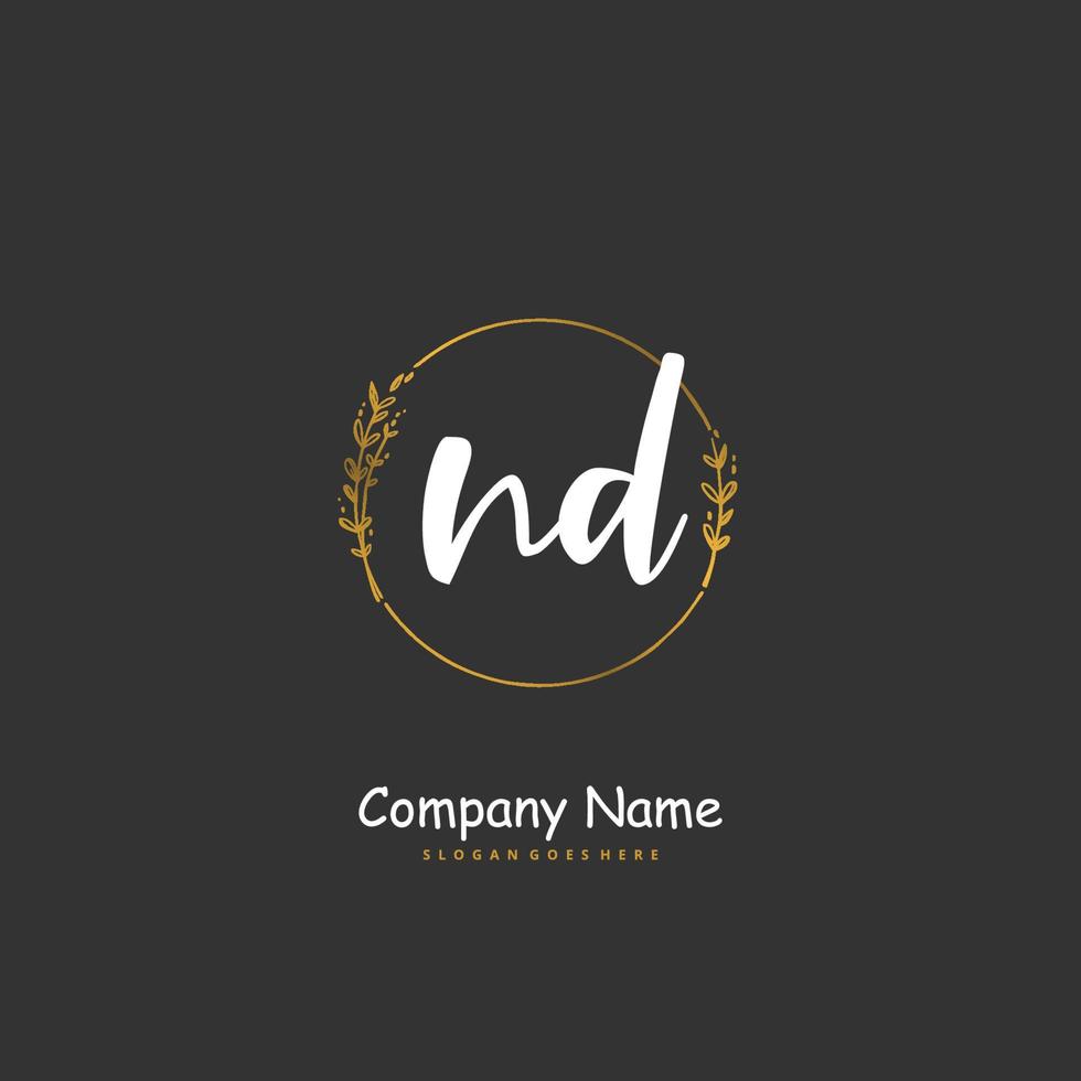 ND Initial handwriting and signature logo design with circle. Beautiful design handwritten logo for fashion, team, wedding, luxury logo. vector