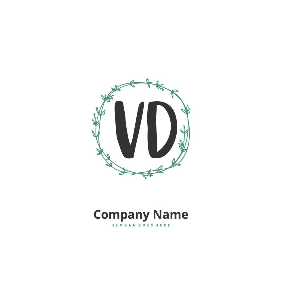 vd escritura a mano inicial y diseño de logotipo de firma con círculo. hermoso diseño de logotipo escrito a mano para moda, equipo, boda, logotipo de lujo. vector