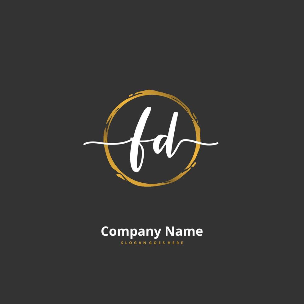 FD Initial handwriting and signature logo design with circle. Beautiful design handwritten logo for fashion, team, wedding, luxury logo. vector
