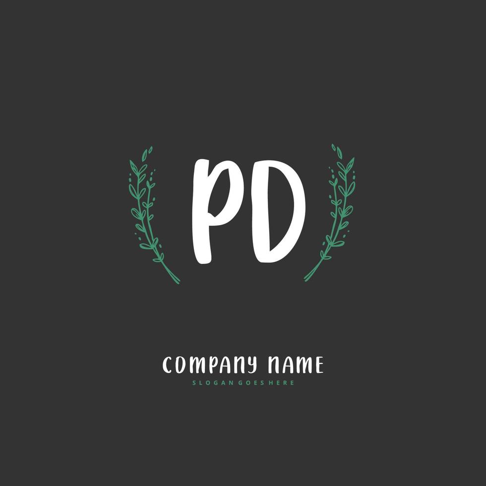 PD Initial handwriting and signature logo design with circle. Beautiful design handwritten logo for fashion, team, wedding, luxury logo. vector