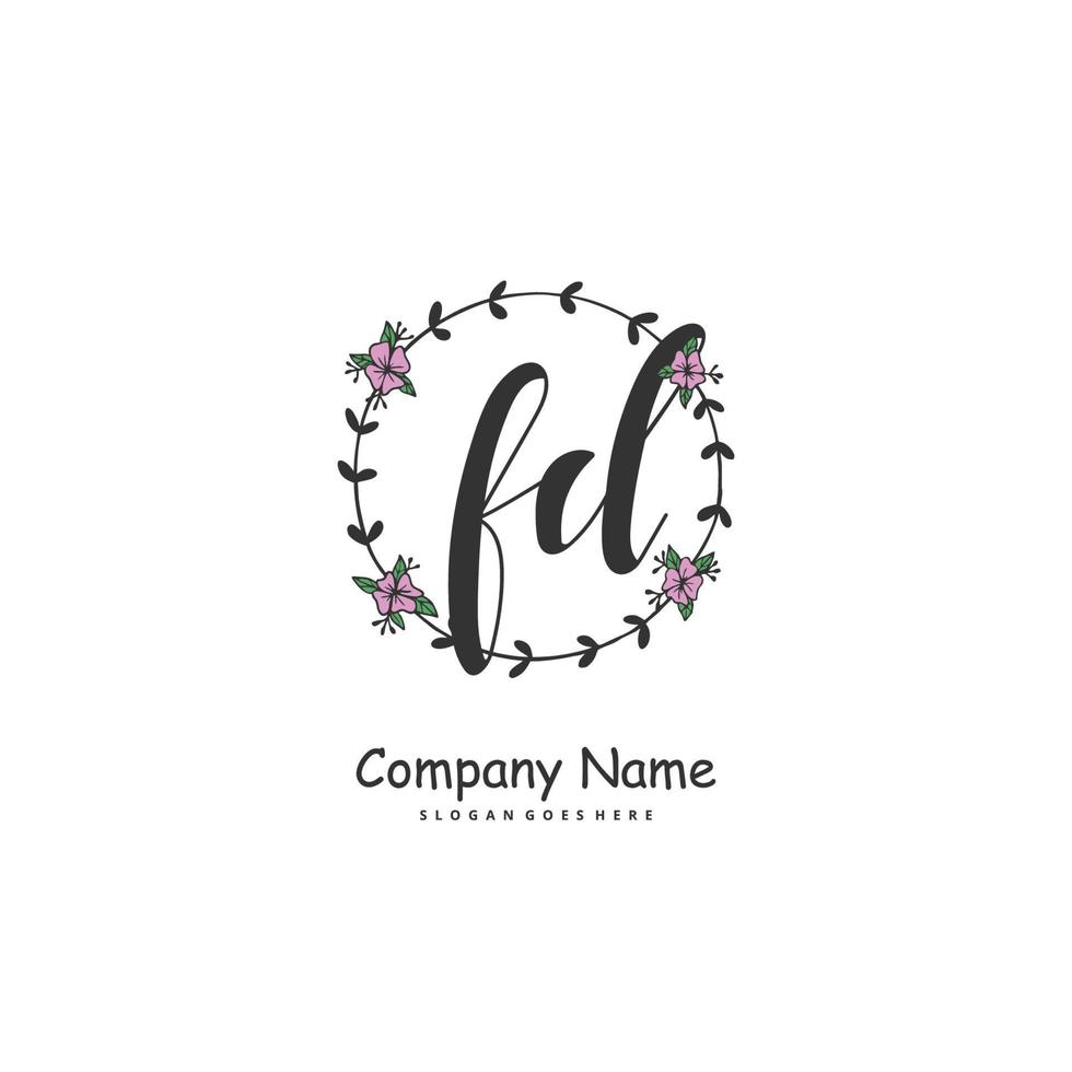 FD Initial handwriting and signature logo design with circle. Beautiful design handwritten logo for fashion, team, wedding, luxury logo. vector