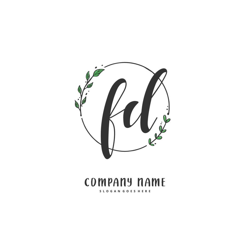 FD Initial handwriting and signature logo design with circle. Beautiful design handwritten logo for fashion, team, wedding, luxury logo. vector