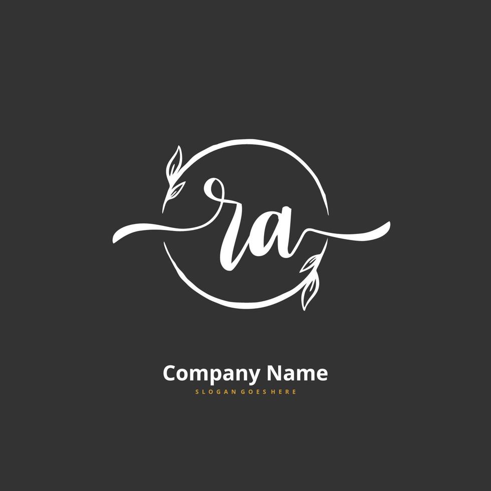 RA Initial handwriting and signature logo design with circle. Beautiful design handwritten logo for fashion, team, wedding, luxury logo. vector