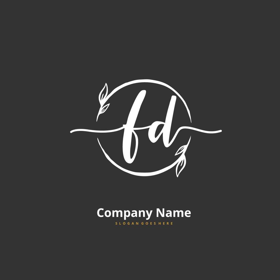 FD Initial handwriting and signature logo design with circle. Beautiful design handwritten logo for fashion, team, wedding, luxury logo. vector