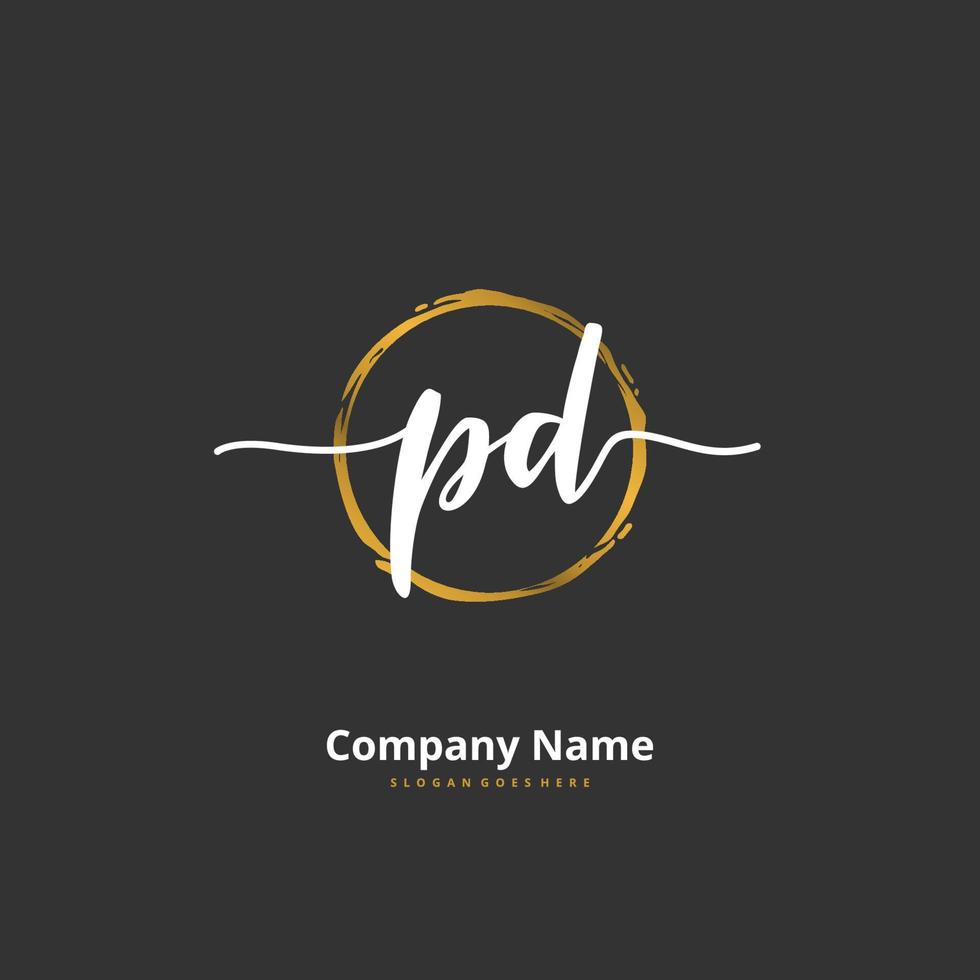 PD Initial handwriting and signature logo design with circle. Beautiful design handwritten logo for fashion, team, wedding, luxury logo. vector