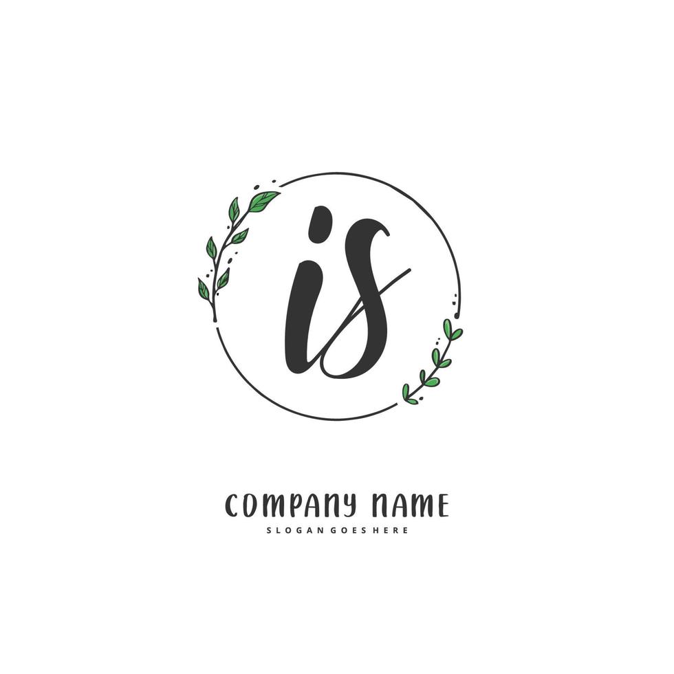 IS Initial handwriting and signature logo design with circle. Beautiful design handwritten logo for fashion, team, wedding, luxury logo. vector